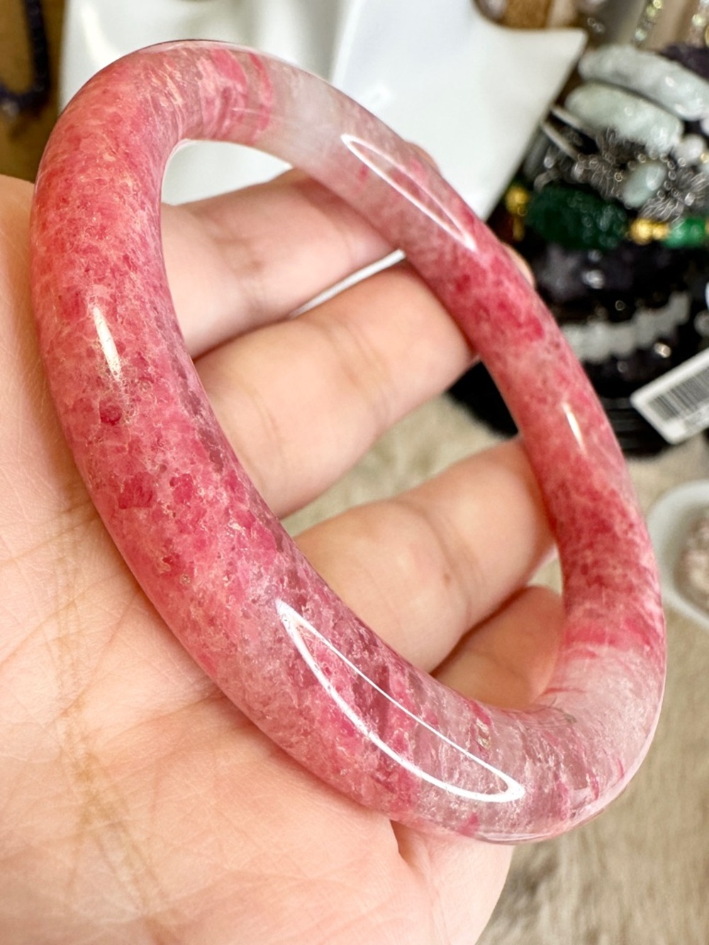Pink Sakura Rain Rhodonite Round Bangle 57.6
